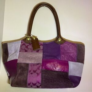 Vintage Coach velvet and leather shoulder bag purple and brown